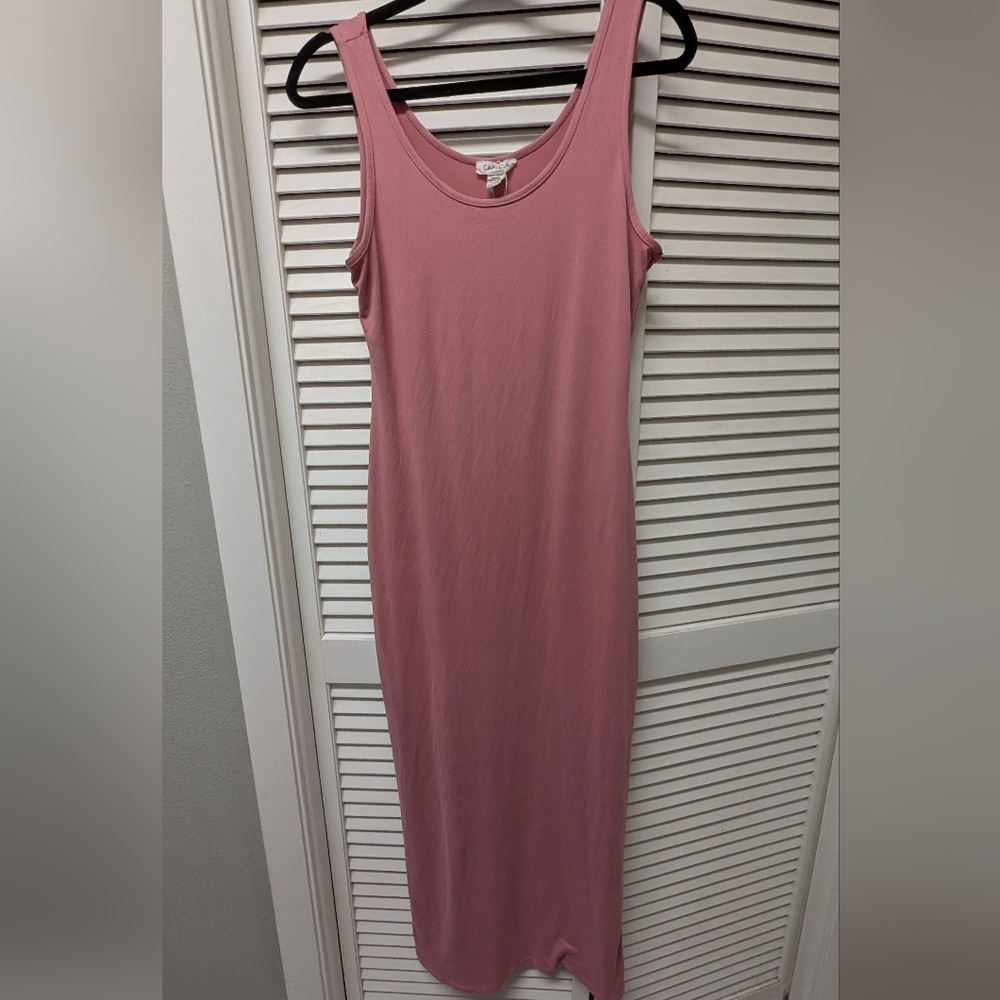 Capella Mauve/Pink Sleeveless Solid Tank Crewneck Maxi Dress